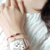 默默。石榴石x日光石白鋼手鍊  不怕水不變色