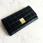 古董包 Chanel黑金冰格牛皮皮革長夾 錢包 皮夾 中古二手銀包