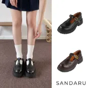 山打努SANDARU-瑪莉珍 圓頭學院風T字扣厚底鞋