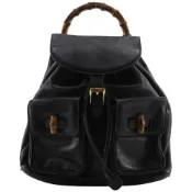 【DOKODEMO】Gucci 竹節雙肩包/日用包，復古 Gucci，003.1119.0016，小牛皮，黑色，單肩包/手提包，A5 尺寸，皮帶扣，女士 [二手]