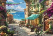 93-137 300片日本進口拼圖 繪畫風景 義大利 海邊 咖啡 花店 Thomas Kinkade