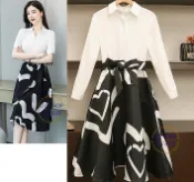 JC精品*平價優質服裝-大牌氣質款收腰顯瘦修身五分袖愛心大裙擺A字裙小香風連衣裙洋裝