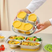 (店+)豆豆優選 316不鏽鋼兒童餐盤 三格強力吸盤打不翻分格防摔輔食碗