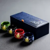 協貿國際日用品生活8館 琺瑯彩向陽花纏枝蓮品茗杯霽藍描金桶杯斗笠杯主人杯陶瓷茶杯茶具