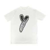 【Y-3 山本耀司】Y-3毛筆字母大LOGO前短後長純棉圓領短袖T恤(平輸品/男女款/米白)