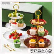 【囤好物🏠】 歐式果盤三層點心架塑料乾果盤婚禮蛋糕盤金邊水果盤輕奢蛋糕架 0821
