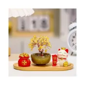 (店+)聚寶盆＋招財貓＋竹木托盤｜招財開運擺件 辦公桌面 家居裝飾