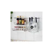 (店+)特惠套餐＊#304不鏽鋼刀具砧板鍋蓋雙用架 + 雙層調味罐架 +60公分掛桿，不銹鋼刀架調味料架鍋蓋架，廚房收納置物架