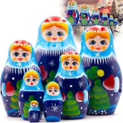 嵌套娃娃 7 件套 - 俄羅斯套娃與雪姑娘聖誕裝飾品
