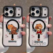 隱形鏡頭支架 LINE FRIENDS布朗熊 iPhone 17 16 15 14 13 Pro Max 磁吸防摔手機殼