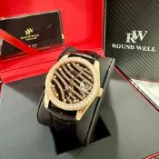 【浪威｜全新】現貨 ROUND WELL 手錶 機械錶 女錶 滿鑽 虎斑紋 皮錶｜Little Bee 小蜜蜂精品