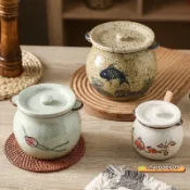 💥熱銷💥祈瓷陶瓷油罐帶蓋廚房辣椒調料罐大容量家用豬油罐帶蓋日式耐高溫