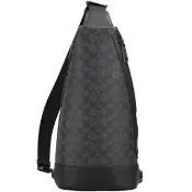 【COACH】Dominic黑灰PVC滿版LOGO胸包斜/後背包