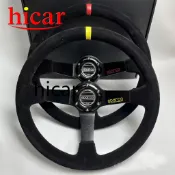 Spaco汽車改裝磨砂款方向盤 鹿皮絨反皮紅黃線14寸中凹方向盤 賽車款340MM
