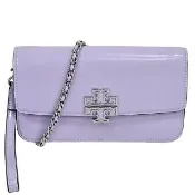 【TORY BURCH】TB Britten簍空銀色LOGO亮面皮革鏈條WOC手拿斜背包(贈原廠防塵袋紙袋送禮)