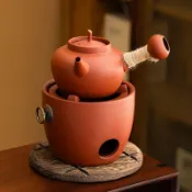 🔥臺灣速發🔥工夫簡樂潮州紅泥煮茶炭爐砂銚煮水跳蓋壺家用燒水陶壺戶外小火爐🔥桃園出貨🔥