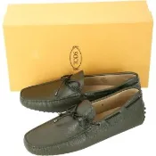 【TOD’S】TODS Gommino Driving 編織綁帶豆豆鞋(男鞋/墨綠)義大利精品