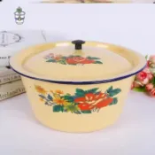 滿199元出貨🍯老式搪瓷盆 帶蓋 紅花搪瓷盤 大容量 餃子餡料盆 調料碗 豬油罐 廚房用品