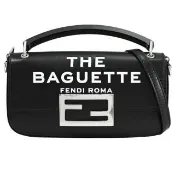 【FENDI 芬迪】by Marc Jacobs Baguette 金屬雙F LOGO迷你手提包法棍包兩用包(黑)