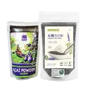 【Naturgrace 樂而泉】有機奇亞籽 200gx1袋+凍乾阿薩伊漿果粉-100%粉巴西莓100g/袋(無添加麥芽糊精)