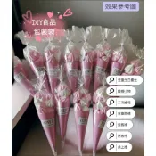 【甜筒杯.冰淇淋甜筒紙套】【 透明三角袋+金色鐵紮絲】爆米花.三角形塑膠袋 .蛋白糖 .婚禮小物.烘焙包装袋.兒童慶生