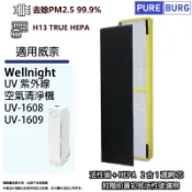 PUREBURG 適用威奈Wellnight UV-1608 UV-1609空氣清淨機2合1活性碳+高效HEPA濾網芯+前置活性碳濾棉