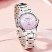 CITIZEN 星辰 限量 光動能大三針女錶 百貨周年慶-粉/34mm EM1220-58X