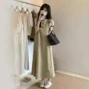 『ATC』 AA夏日腔調卡其色背心連身裙 女裝慵懶顯瘦大裙擺無袖連衣裙 A字裙 工裝森係風連身裙 洋裝