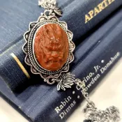 英國帶回英國Harrods古董天然沙丁珊瑚手工雕刻神獸自然主義925純銀吊墜項鍊墜戒指耳釘耳環