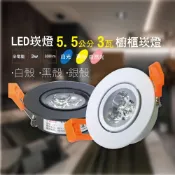 (店+)5.5公分3瓦/LED 5.5CM 3W 崁燈 白光/黃光/自然光 薄型款 黑框/白框/銀框 展示燈 櫥櫃燈 