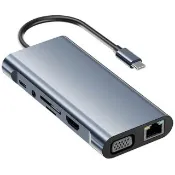 【IS】HUB-2310 Type-C接頭11孔集線器/充電器(Type-C+USB3.0+RJ45一千Mbps+VGA+PD快充+3.5mm+SD+TF+HDMI)