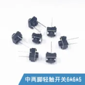 【臺灣瘋搶】中兩腳直插輕觸開關6*6*5mm 插件2腳中置 電器按鈕按鍵微動開關2P【特價】
