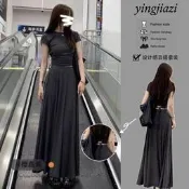 （可開發票）《愛網購》~BD20540~韓系慵懶套裝女短款圓領修身短袖T恤大裙擺高腰半身裙灰色兩件套休閒服裝女性衣服流行