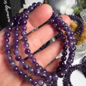 天然水晶 虎牙紫水晶 繞三圈/串珠5～6mm手圍15公分 紫水晶串珠 天然水晶 紫水晶手珠 虎牙紫水晶 送 A1900