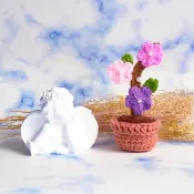 療癒手工毛線微型單朵粉玫瑰/桃花樹盆栽 畢業禮物 交換禮物