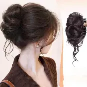 LEEHER 蓬鬆 增加髮量 丸子頭 假髮圈 丸子頭盤髮器 頭飾 減齡 髮飾 氣質 髮片真髮 抓夾 捲髮 髮束 假髮女 隱形015