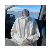 (店+)長袖襯衫男休閒吸濕排汗涼感運動寬版短版大尺碼男生立領上衣長袖T恤襯衫外套薄外套男士透氣寬鬆防皺黑色白色速乾商務工作免燙打底衫男襯衫男裝