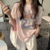 【高品質】🔥愛麗絲夢遊仙境💗夢境童話少女粉印花短袖T恤上衣/百搭寬鬆大學T ning722
