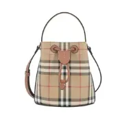 [小樹購] BURBERRY 經典格紋帆布束口水桶包(石楠木棕色)