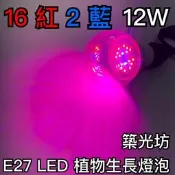 【築光坊】台灣製造 16紅 2藍 12W 植物生長燈 E27 LED 紅光 620nm 藍光 450nm 植物燈泡