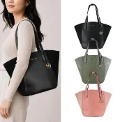【Michael Kors】PORTIA絨面拼荔枝紋皮革扇形托特包(大/多色選)