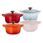 【Le Creuset】琺瑯鑄鐵鍋圓鍋16cm(雪紡粉/海岸藍/火焰橘/櫻桃紅 4色選1)