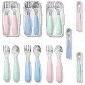 (店+)【OXO】美國 OXO tot 寶寶握叉匙組 附收納盒 304不鏽鋼 新色 馬卡龍色 叉子 湯匙 隨行叉匙組 矽膠湯匙 學習餐具