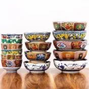 🔥臺灣出貨🔥日本進口宮廷風染錦牡丹陶瓷日式餐具家用小碗面碗湯缽碗