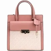 【Michael Kors】CECE玫瑰粉X粉PVC滿版LOGOOGO前口袋小款手提斜背包