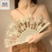 新中式蕾絲玫瑰扇子女夏折扇舞蹈專用古風折疊扇國超僊風馬麵裙