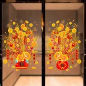 🔥臺灣出🔥2026新年發財樹裝飾貼畫馬年春節年畫靜電貼玻璃窗花貼紙櫥窗貼畫
