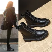免運 臺灣出貨 馬丁靴女 馬丁靴女秋季單靴 英倫風短靴 冬季加絨新款靴 複古真皮厚底靴子 帥氣街拍百搭厚底機車靴