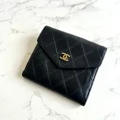 Chanel黑金色雙面小羊皮革短夾 皮夾 錢包 中古包 古董包 二手包