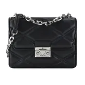 MICHAEL KORS SERENA銀釦菱格紋翻蓋肩/斜兩用包-黑